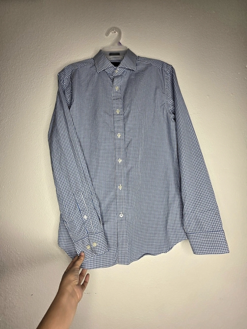 Banana Republic Leggiuno Men's Blue/White Gingham Slim Dress Shirt Size Small - Picture 5 of 14